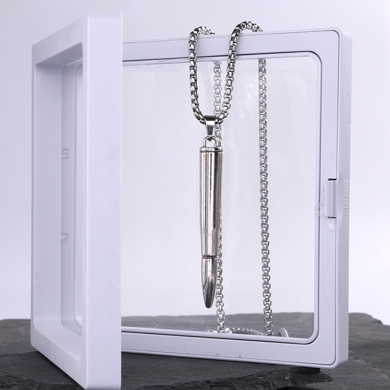 Bullet Pendant Necklace – Titanium Steel Long Chain for unisex