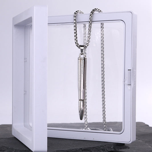 Bullet Pendant Necklace – Titanium Steel Long Chain for unisex