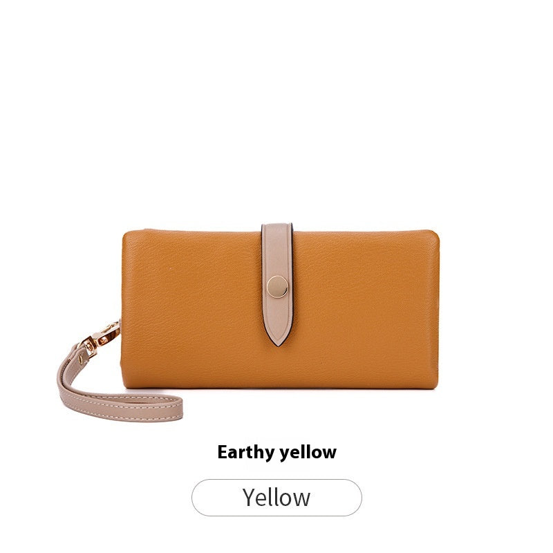 Women’s Contrast Color Long Zipper Multi-Functional Fashion Wallet – Soft Leather Handbag Style Clutch