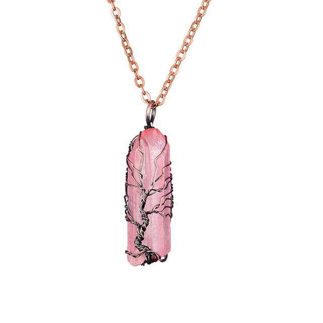 Raw Crystal Copper Wire Necklace – Natural Stone Pendant for Unisex