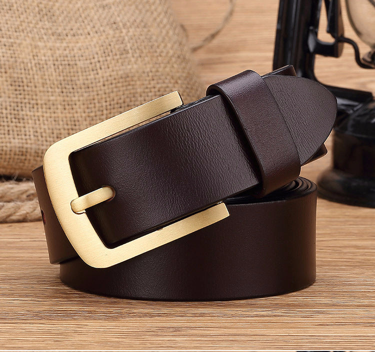 Retro Brass Pin Buckle Leather Belt for Men – Classic Casual & Formal Style